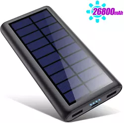Ultra capacité et compact : La taille compacte de la batterie externe solaire a une capacité élevée de 26800 mah....