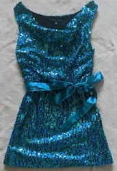 SNAP Turquoise Blue Formal Fully Sequined Mini Dress Women’s Size Large - Great Condition!  Stretch Elastic Waistband...