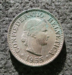 10 RAPPEN 1955. This coin was minted in 1955 in Bern, Switzerland. OLD COINS OF SWITZERLAND. Weight: 3.0 g.