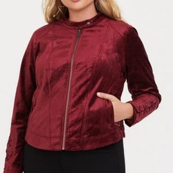 Lattice details soften a moto-inspired velvet jacket that has a refined, feminine twist.• Snap button collarZip...