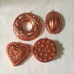 Vtg Copper Tone Jello Cake Mold Wall Decor Hanging Lot of 4. They are all in great shape and display nicely.