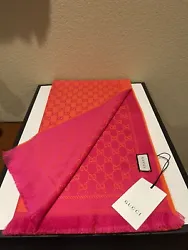 100% Authentic or money back!!! Sold Out!!! GUCCI Red and Orange GG Monogram Reversible Wool Stencil Scarf...