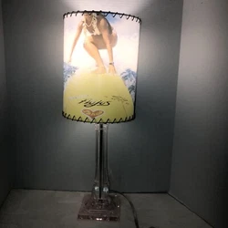 Flojos Surfer table lamp acrylic Lucite pink base surfboard ocean sea design. Lucite base has crackling. Not sure if it...