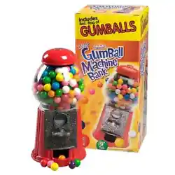 A die-cast metal gumball machine bank with a glass globe. Great for home, office, or dorm room, the dispenser accepts...