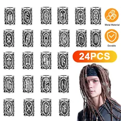 ✨What You Get : 24 Nordic Antique Silver Large Alphabet Dreadlocks Beads, 24 Different Designs, Silver Color. Type...