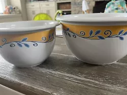 Corelle Belle Vista/Casa Flora 1 & 2 Quart Mixing Bowls-Corning Coordinates. Set of two blue and gold stoneware Corelle...