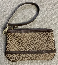 Etienne Aigner Wristlet Brown Canvas Leather.