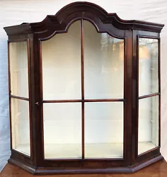 RARE & IMPORTANT WILLIAM & MARY EARLY 18TH CENTURY TOMBSTONE BONNET TOP VITRINE. We note new hanging boards on the back...