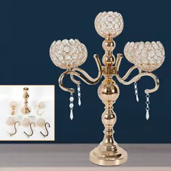 5 Arm Glass Crystal Gold Candelabra Votive Candle Holder Wedding Centerpiece （55cm/21.65inch） Technical...