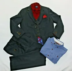 GORGEOUS BAKER SUIT SIZE 8, VEST SIZE 7. GORGEOUS LINING! FULL OF DETAIL AND BAKER DRESS SHIRT SIZE 8. LOVE THIS SUIT!...