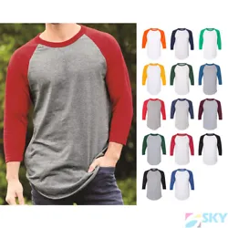 Contrast-color 1x1 rib collar and raglan sleeves. Body Length 30 1/2 31 32 1/2 33 3/4 34 3/4 35 1/2. Chest...