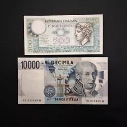 2 Billets De 10000 Lire Et 500 Lire italien en Très Bon État , Craquant Dorigine, billets de très bonne qualité, 0...