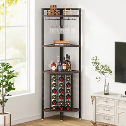Freestanding 7-Tier Wine Rack w/ Glass Holder, Kitchen Storage Shelf Oven Stand. 【Large Capacity】This freestanding...