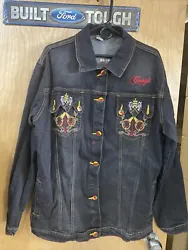 Vintage Coogi black denim jacket Mens Size XL. colored buttons and crowns..