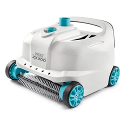 Automatic pressure-side robotic rover patrols pool floor and walls to siphon up leaves, dirt, sand, and other unwanted...