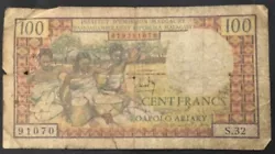 Madagascar billet de 100 francs. 1 BILLET DE LA BANQUE DE LINSTITUT DEMISSION MALGACHE ( MADAGASCAR ).