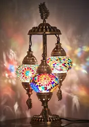 Turkish Moroccan Stunning 3 Globe Table Bedside Lamp. 100% Handmade in Turkey. On/Off Switch. SOCKET:We send the lamp...