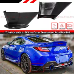 Fits 2022-2023 Toyota GR 86. Color: Unpainted Black With Raw Surface Finish. Item Is Not In Painted Finish. Therefore...