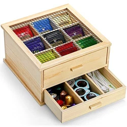 Elsjoy 2-Tier Wooden Tea Bag Organizer This tea box is made of natural pine wood, which is sturdy and long-lasting. The...