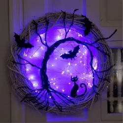 Its lightweight and durable for hanging on the front door, and anywhere. GLOWING HALLOWEEN WREATH - This creepy front...