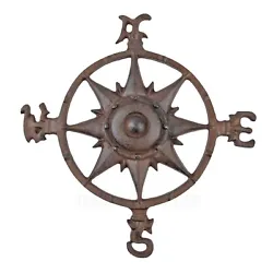 Made of cast iron with a rustic antique brown finish. New rose compass wall decor.