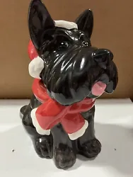 HOLIDAY TIME_VINTAGE_SCOTTIE DOG_COOKIE JAR. HAS CHIP ON LEFT PAW AND SOME MINER CRAZING