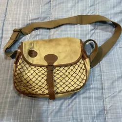 BARBOUR/LIDDESDALE - COTTON CANVAS BAG - LEATHER TRIM & NETTED FRONT. Signs of use but in very serviceable and...