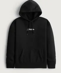 NWT Hollister Mens Embroidered Logo Hoodie Black Size Large .