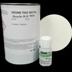 Résine polyester isophtalique pré-accélérée BLANCHE RAL 9010. Pour 100 ml de RÉSINE rajouter 2 ml de durcisseur....