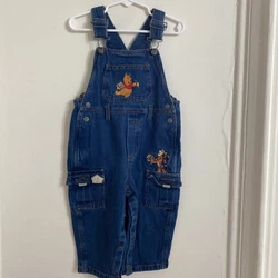 Vintage Winnie the Pooh Baby Toddler Girl Blue Denim Overalls 24 Months.