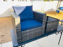 Patio Rattan Furniture Bistro Set Cushioned Sofa Chair Turquoise