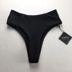 Zaful high cut bikini bottom in ribbed/textured black. Size Small.