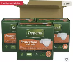 Depend Briefs, Protection with Tabs, Maximum Absorbency, Unisex, Large 112 Total. 7 packs of 16 briefs. New. One bag...