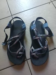 Womens CHACO Blue Printed Sandals Size 10 Nearly New. Condition is Pre-owned. Shipped with USPS Priority Mail.