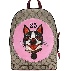 Gucci GG Logo Supreme Cat Canvas Leather Backpack  ( Pristine Condition ) Size 9 - 11 - 4” Multicolored  Allover GG...