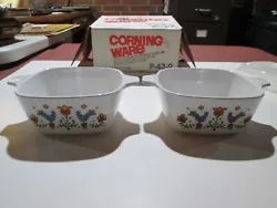 Original, New in Open Box, Corning Ware, 2 - 2 3/4 Cup Petite Pans with Plastic Storage Covers Country Festival. Can be...