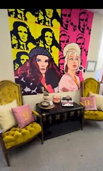 Ab Fab Shower Curtain. Image #1 is an Ab Fab Shower Curtain. { Full Color Nylon Fabric Shower Curtain}. Peter Max Style.