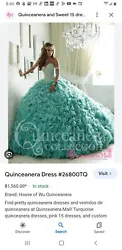 This stunning ball gown dress from Quinceanera Collections is perfect for any formal event. The aqua color adds a pop...