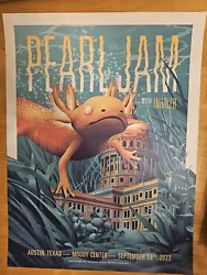 This is an authentic Pearl Jam event Poster, Pin and Sticker from 9/19/23, Austin, TX (NIGHT 2)  Bought at the Moody...
