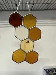 New Stained Glass Honeycomb Suncatcher made with various colored and textured stained glass. The Honeycomb is 8” tall...