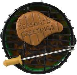 (Grilling Steak). SEASONED GREETINGS. Attach to Christmas light string for optional lighting effect.
