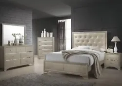 New 4-piece Glam Champagne Bedroom Set. Furnish your entire bedroom with this coordinated Pola bedroom set. Featuring a...