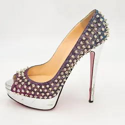 Gorgeous Christian Louboutin Heels LADY PEEP SPIKES 150 *RARE* Silver Purple Pumps Size 38.5 Retail $1495*This color is...