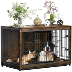 Large Dog Crate Wooden Kennel Heavy Duty Cage with Tray End Table Pet Furniture.