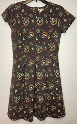 Matilda Jane Size Small Short Sleeve Brown Dress with Flowers.