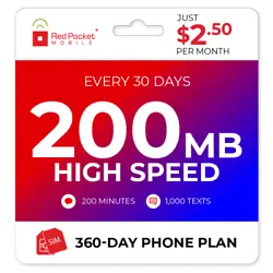 200MB High Speed. Yes it is! Phone Plan. PHONE PLAN. 200 Nationwide Minutes. At Red Pocket, were making it easy for...