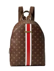 Tommy Hilfiger Chestnut Waverly II-Medium Monogram Varsity Stripe Women Backpack. Signature monogram printing decorates...