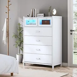 White Dresser with 6 Drawers. 6 Drawers Dresser with Multi-variable RGB Colors. Plastic protective feet can keep the...