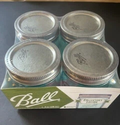 Collectors Edition aqua canning jar BPA-free jars, Lids and Bands. BALL COLLECTORS EDITION 4-8OZ JARS WITH BANDS AND...
