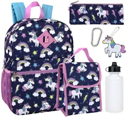 Front zippered accessory pocket is perfect for snacks, headphones, & phones. The complete 6 piece combo set! LUNCH BAG:...